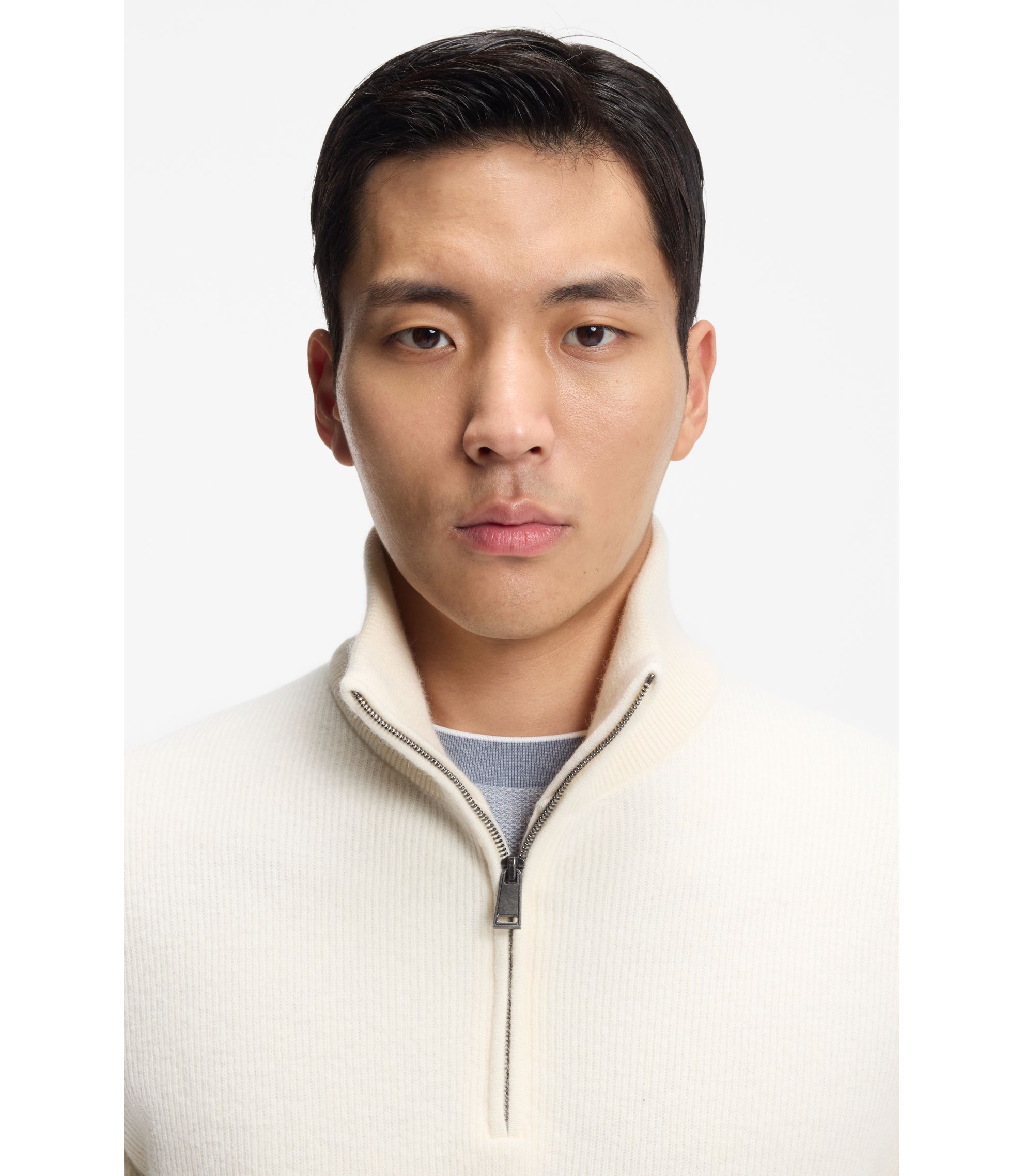 BOSS - Alpaca-wool sweater with zip neck - White