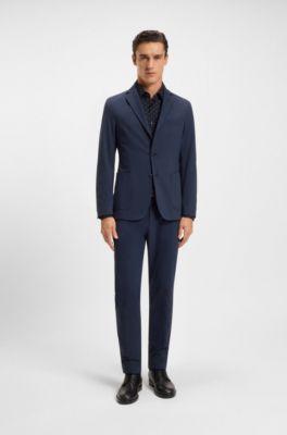 Printed slim-fit shirt in performance-stretch jersey, Dark Blue