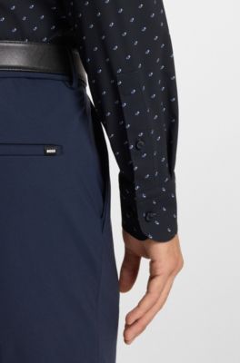 Camisa slim fit en punto t&eacute;cnico el&aacute;stico estampado, Azul oscuro