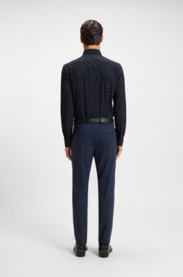 Camisa slim fit en punto t&eacute;cnico el&aacute;stico estampado, Azul oscuro