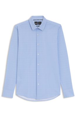 Printed slim-fit shirt in performance-stretch jersey, Light Blue