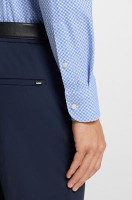 Camisa slim fit en punto t&eacute;cnico el&aacute;stico estampado, Celeste