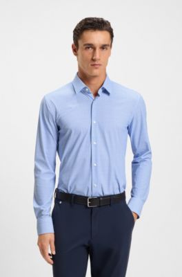 Printed slim-fit shirt in performance-stretch jersey, Light Blue