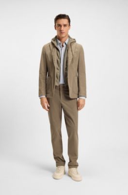 Camisa slim fit en tejido el&aacute;stico t&eacute;cnico a rayas, Marr&oacute;n claro