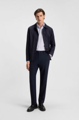 Camisa slim fit en tejido el&aacute;stico t&eacute;cnico a rayas, Celeste