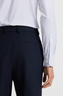 Camisa slim fit en tejido el&aacute;stico t&eacute;cnico a rayas, Celeste