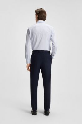 Camisa slim fit en tejido el&aacute;stico t&eacute;cnico a rayas, Celeste