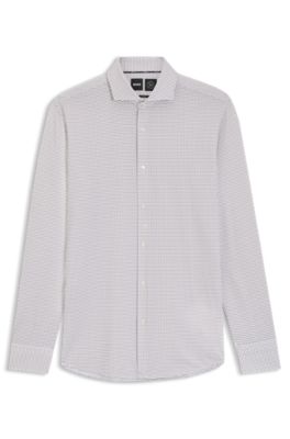 Camisa slim fit en punto t&eacute;cnico el&aacute;stico estampado hecho en Italia, Marr&oacute;n claro