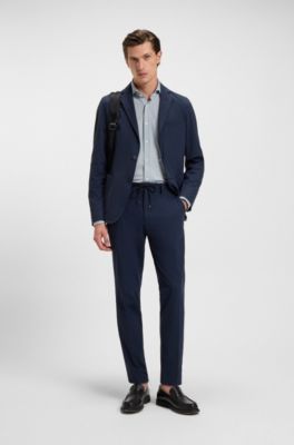 Camisa slim fit en punto t&eacute;cnico el&aacute;stico estampado hecho en Italia, Azul oscuro