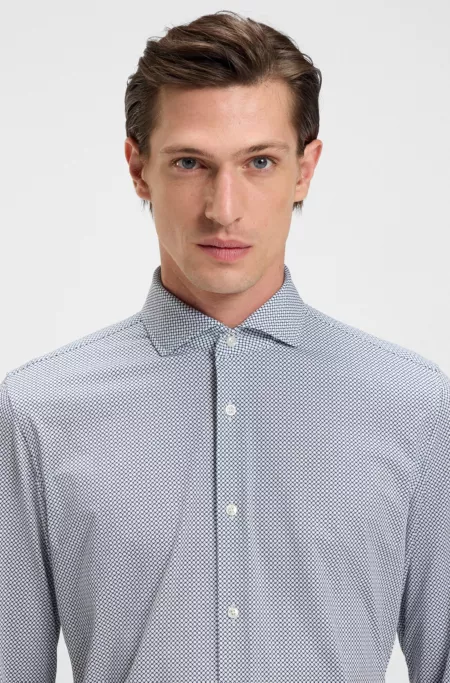 Printed slim-fit shirt in Italian-made performance-stretch jersey