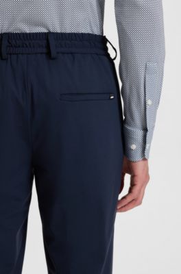 Camisa slim fit en punto t&eacute;cnico el&aacute;stico estampado hecho en Italia, Azul oscuro