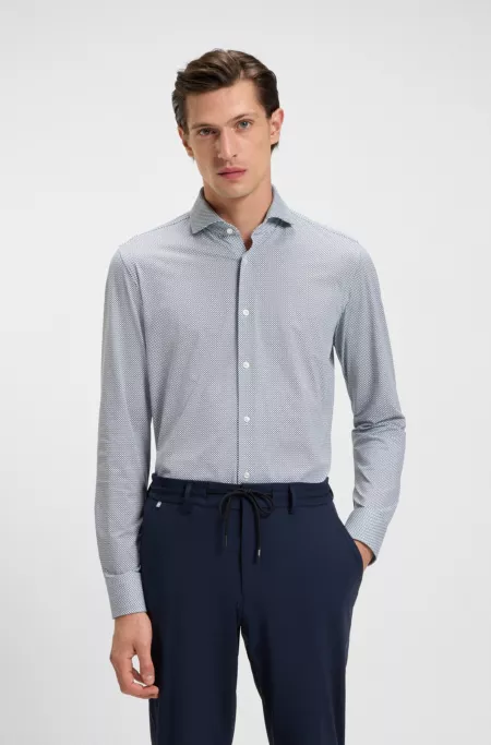 Printed slim-fit shirt in Italian-made performance-stretch jersey