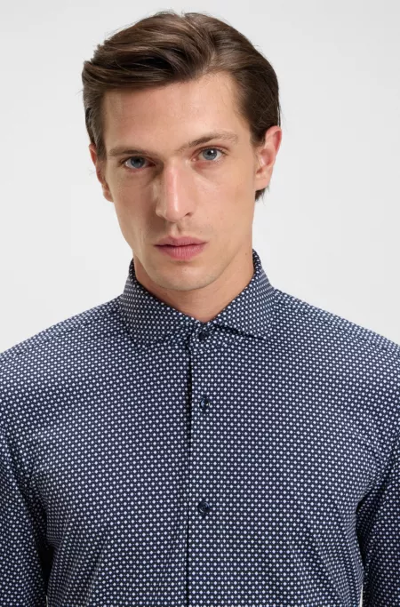 Printed slim-fit shirt in Italian-made performance-stretch jersey