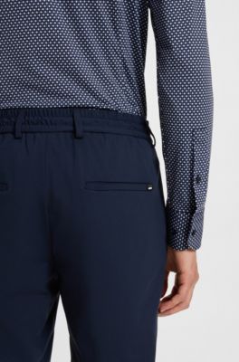 Camisa slim fit en punto t&eacute;cnico el&aacute;stico estampado hecho en Italia, Azul oscuro