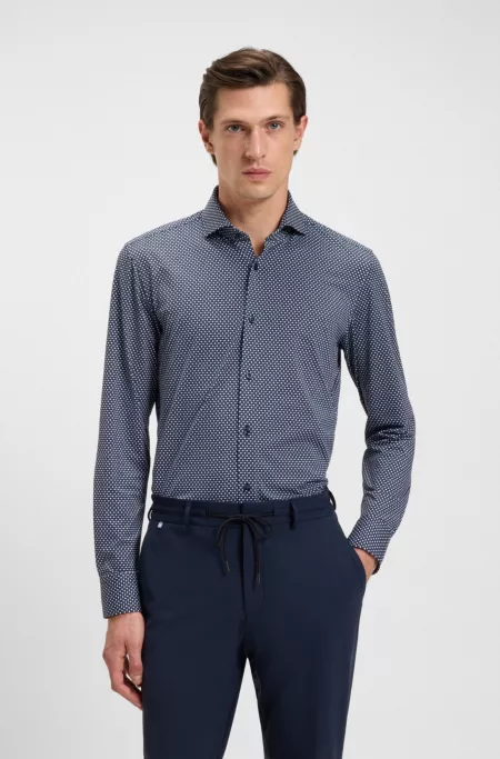 Printed slim-fit shirt in Italian-made performance-stretch jersey