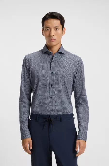 Printed slim-fit shirt in Italian-made performance-stretch jersey