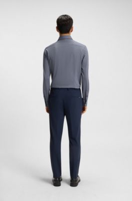 Printed slim-fit shirt in Italian-made performance-stretch jersey, Dark Blue