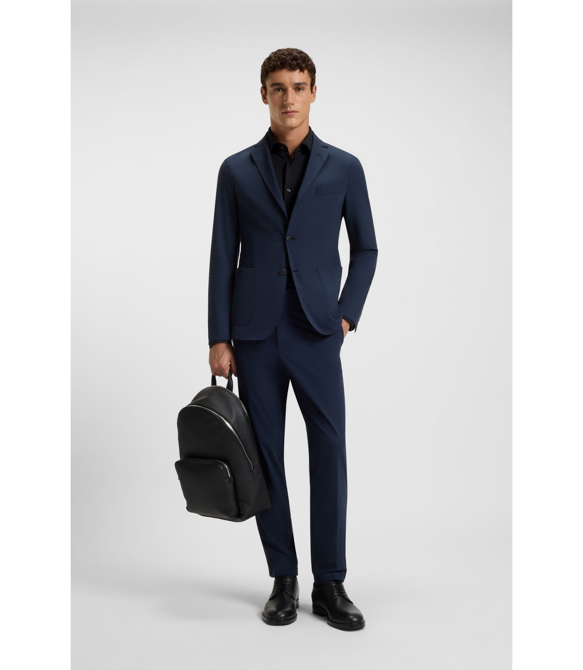 BOSS - Slim-fit shirt in brushed stretch flannel - Black