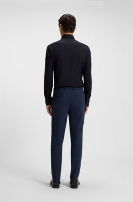 Camisa slim fit de franela el&aacute;stica cepillada, Negro