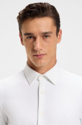 Camisa slim fit de franela el&aacute;stica cepillada, Blanco