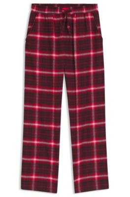 Pantalones de pijama de franela de algod&oacute;n a cuadros con logotipo en la cintura, Rojo claro