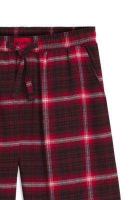Pantalones de pijama de franela de algod&oacute;n a cuadros con logotipo en la cintura, Rojo claro