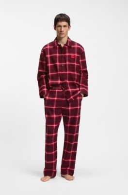 Pantalones de pijama de franela de algod&oacute;n a cuadros con logotipo en la cintura, Rojo claro