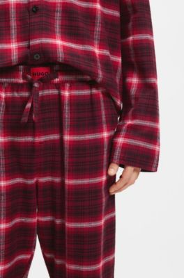 Pantalones de pijama de franela de algod&oacute;n a cuadros con logotipo en la cintura, Rojo claro