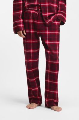 Pantalones de pijama de franela de algod&oacute;n a cuadros con logotipo en la cintura, Rojo claro