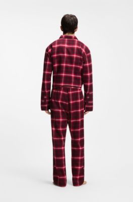 Pantalones de pijama de franela de algod&oacute;n a cuadros con logotipo en la cintura, Rojo claro