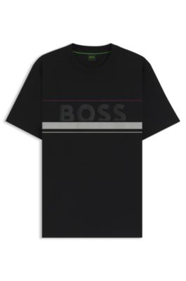 Cotton-jersey T-shirt with logo and stripe, Black