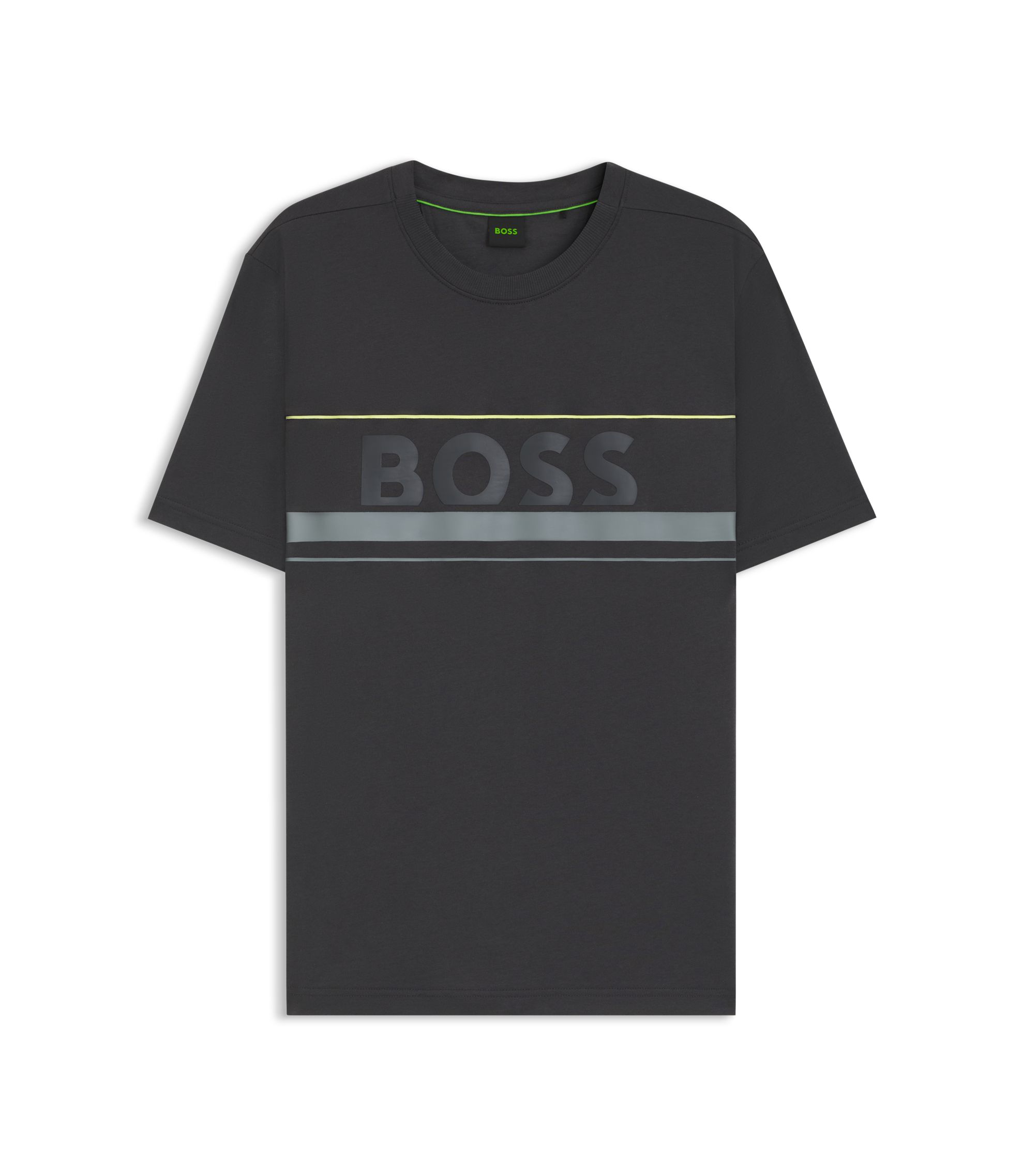 BOSS - Cotton-jersey T-shirt with logo and stripe - Dark Grey