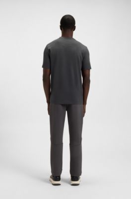 Cotton-jersey T-shirt with logo and stripe, Dark Grey