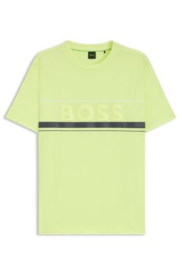 Cotton-jersey T-shirt with logo and stripe, Light Green