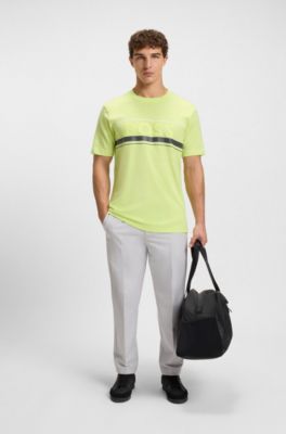 Cotton-jersey T-shirt with logo and stripe, Light Green