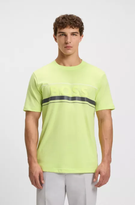 Cotton-jersey T-shirt with logo and stripe