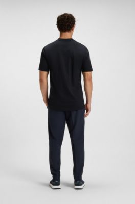 Cotton-jersey T-shirt with logo and stripe, Dark Blue