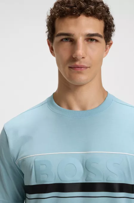 Cotton-jersey T-shirt with logo and stripe