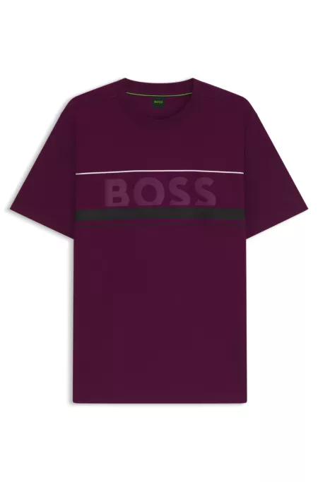 Cotton-jersey T-shirt with logo and stripe