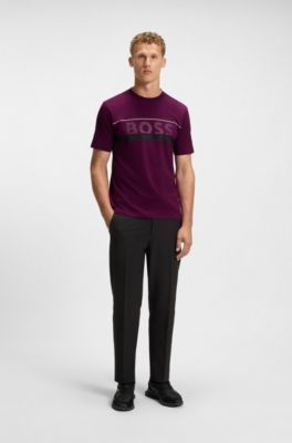 Cotton-jersey T-shirt with logo and stripe, Pink