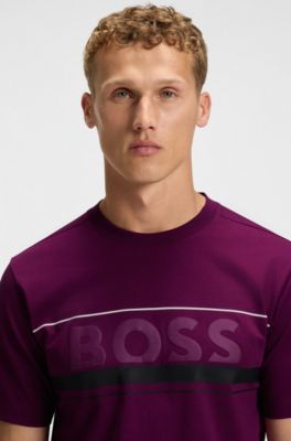 Camiseta en punto de algod&oacute;n con rayas y logo, Pink