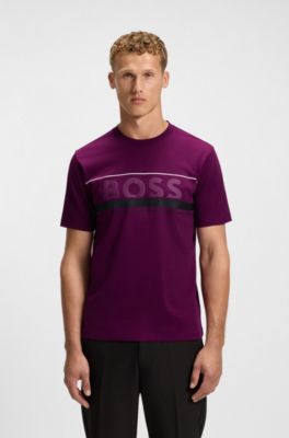 Cotton-jersey T-shirt with logo and stripe, Pink