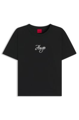 Cotton-jersey T-shirt with glitter-print details, Black