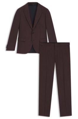 Traje slim fit de tres piezas en tejido dobby el&aacute;stico, Rojo oscuro
