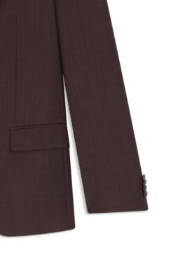 Traje slim fit de tres piezas en tejido dobby el&aacute;stico, Rojo oscuro