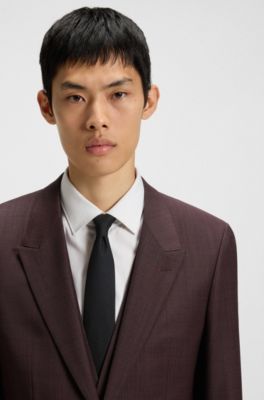 Traje slim fit de tres piezas en tejido dobby el&aacute;stico, Rojo oscuro