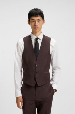 Traje slim fit de tres piezas en tejido dobby el&aacute;stico, Rojo oscuro