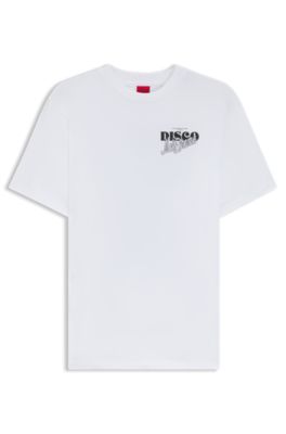 Camiseta de punto de algod&oacute;n con dise&ntilde;o de estr&aacute;s, Blanco