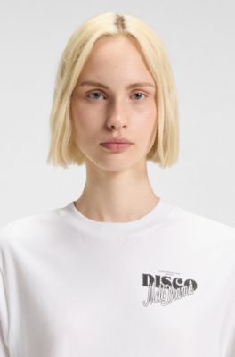 Camiseta de punto de algod&oacute;n con dise&ntilde;o de estr&aacute;s, Blanco