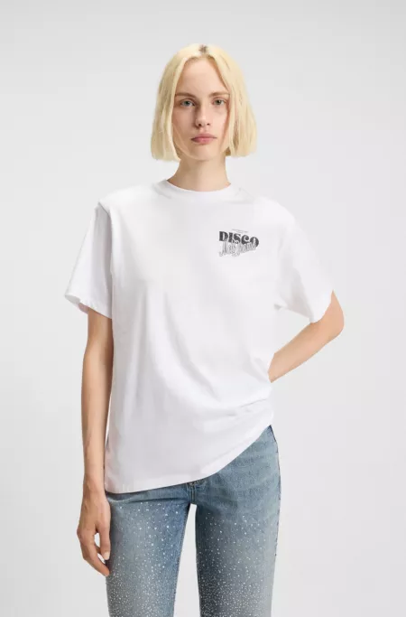 Rhinestone-artwork T-shirt in cotton jersey